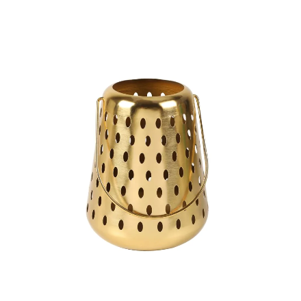 Small Metal Perforated Lantern with Gold Finish 10-inch