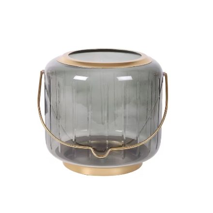 Smoked Glass with Gold Metal Lantern 12.25-inch