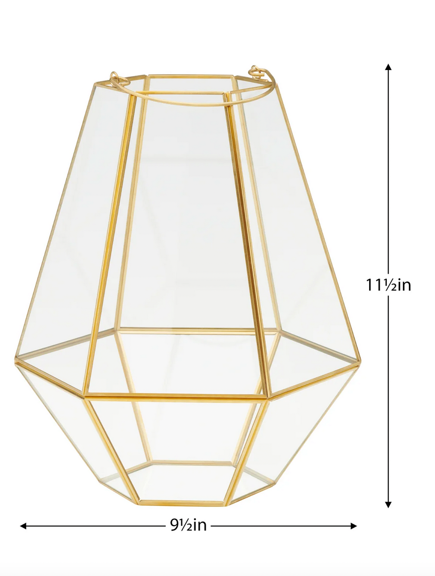 Oro Hexagon Glass Hurricane Terrarium with Handle