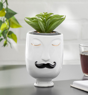 Chic Moustache Man Ceramic Face Vase