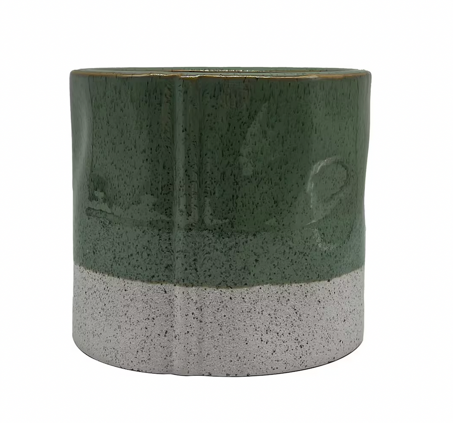 5.5 inch Green & White Ceramic Wrinkle Pot