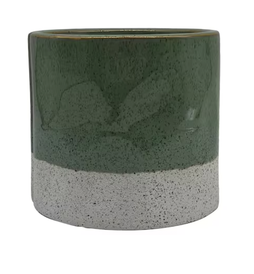 5.5 inch Green & White Ceramic Wrinkle Pot