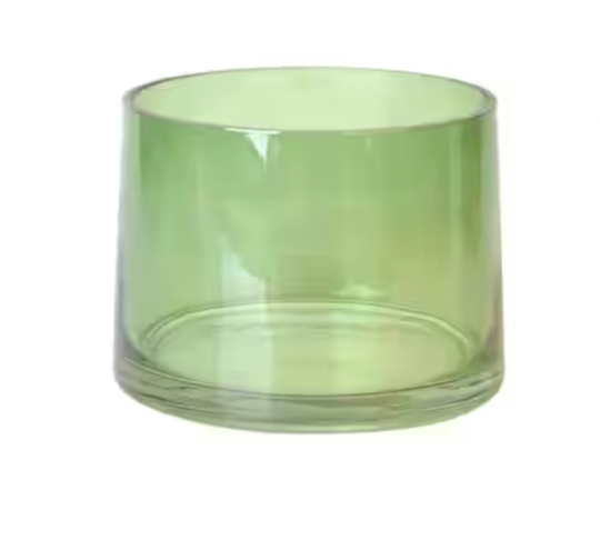7" Wood Top Green Glass Vase