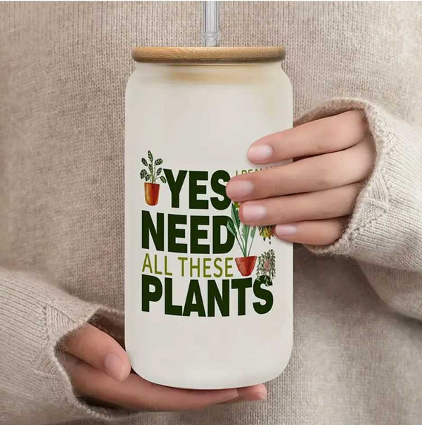 More Plants Please 16oz Glass Oasis with Bamboo Lid & Straw